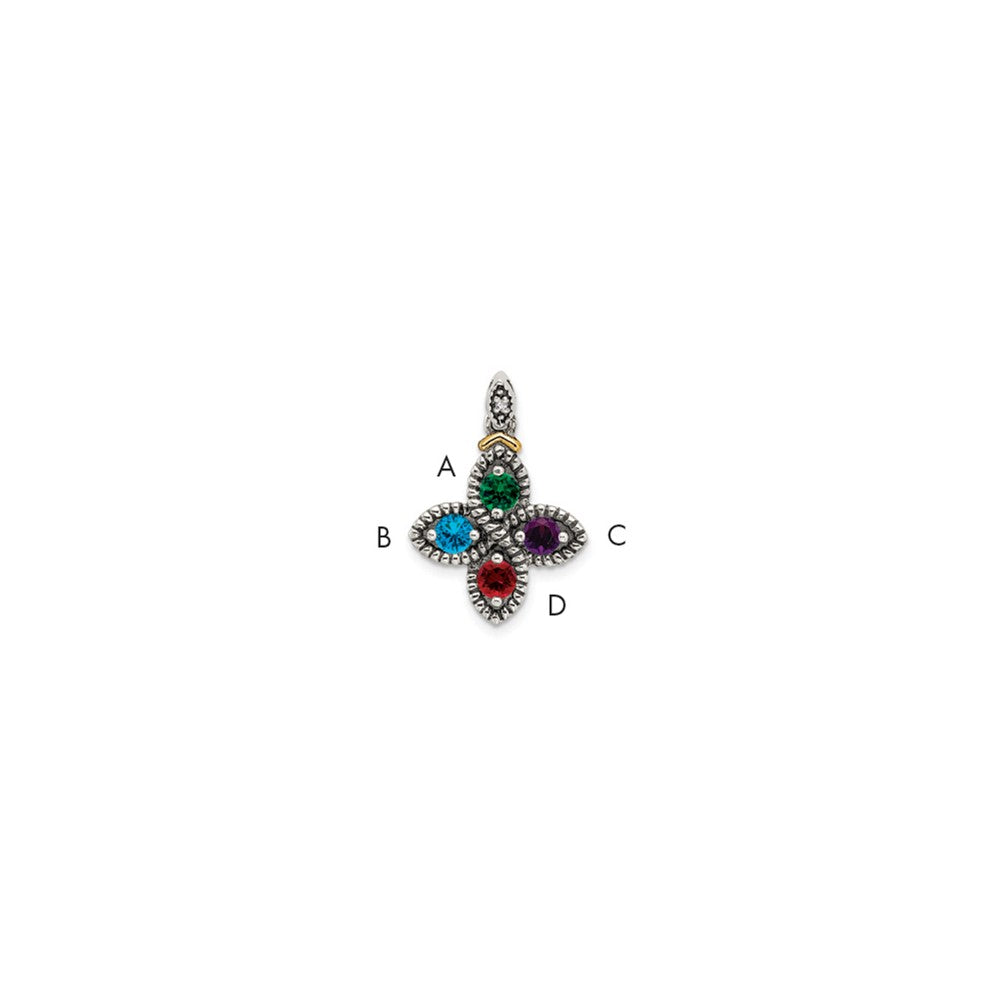 Antique finish;Sterling silver;Diamond;Prong set;14K Gold Accent