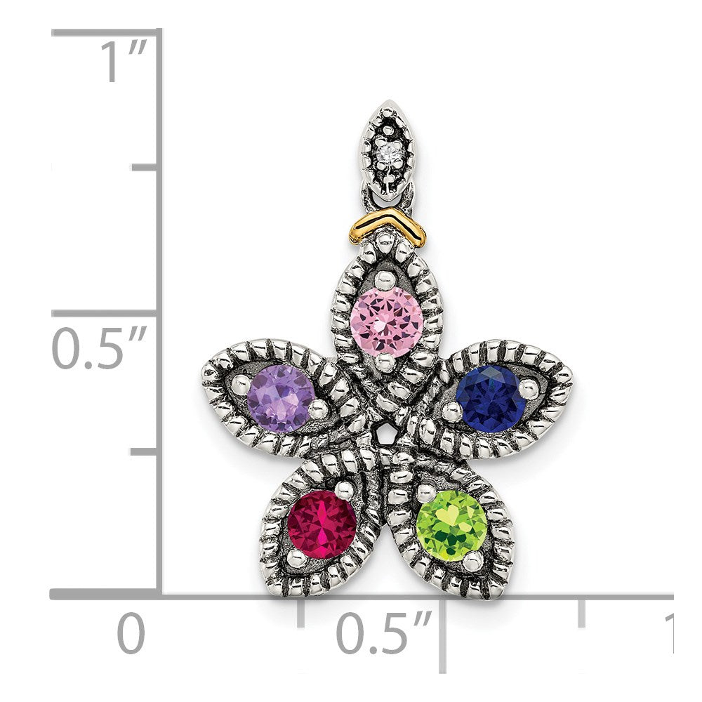 Sterling Silver Antiqued w/14k 5-stone w/Diamond Mothers Pendant Semi-Mount