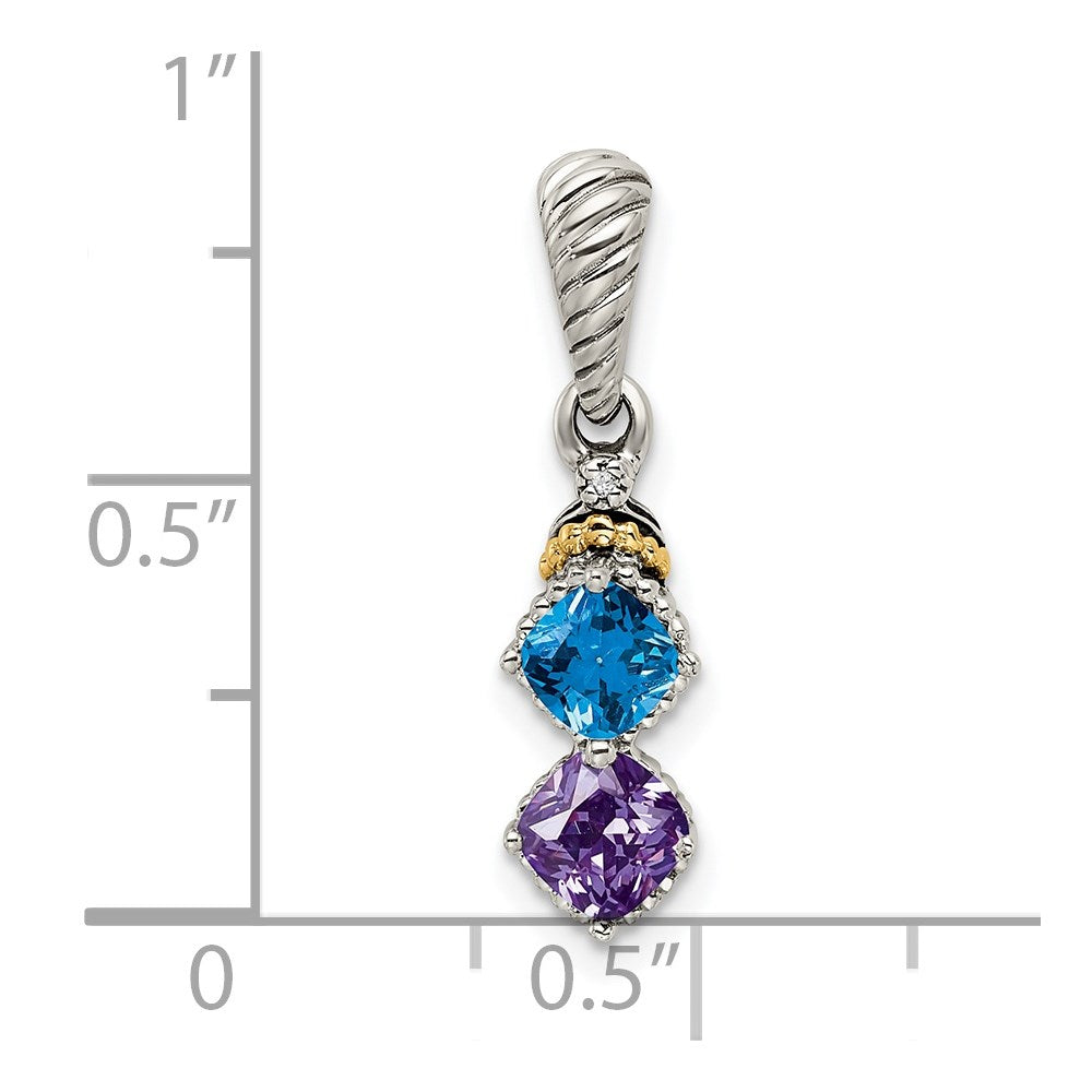 Sterling Silver Antiqued w/14k 2-stone w/Diamond Mothers Pendant Semi-Mount