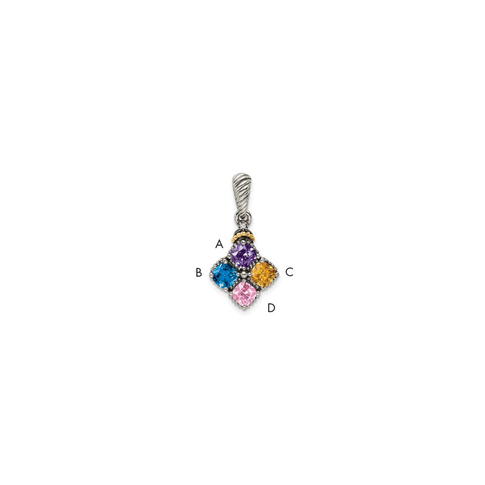 Antique finish;Sterling silver;Diamond;Prong set;14K Gold Accent