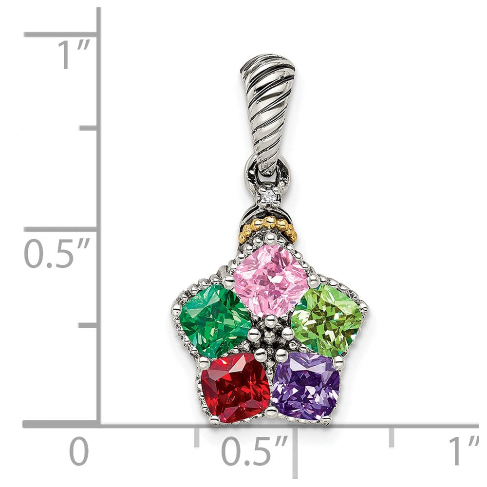 Sterling Silver Antiqued w/14k 5-stone w/Diamond Mothers Pendant Semi-Mount