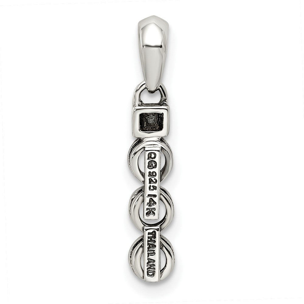 Sterling Silver Antiqued w/14k 3-stone w/Diamond Mothers Pendant Semi-Mount