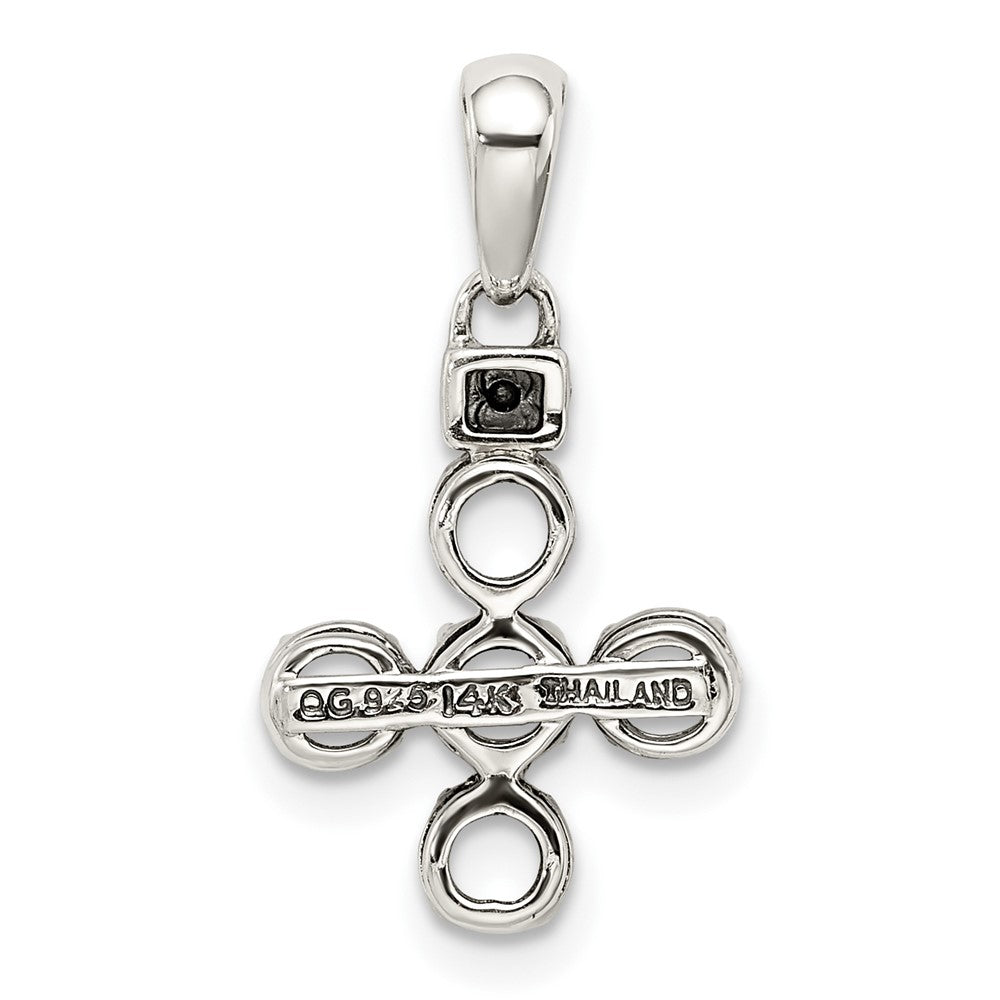 Sterling Silver Antiqued w/14k 5-stone w/Diamond Mothers Pendant Semi-Mount