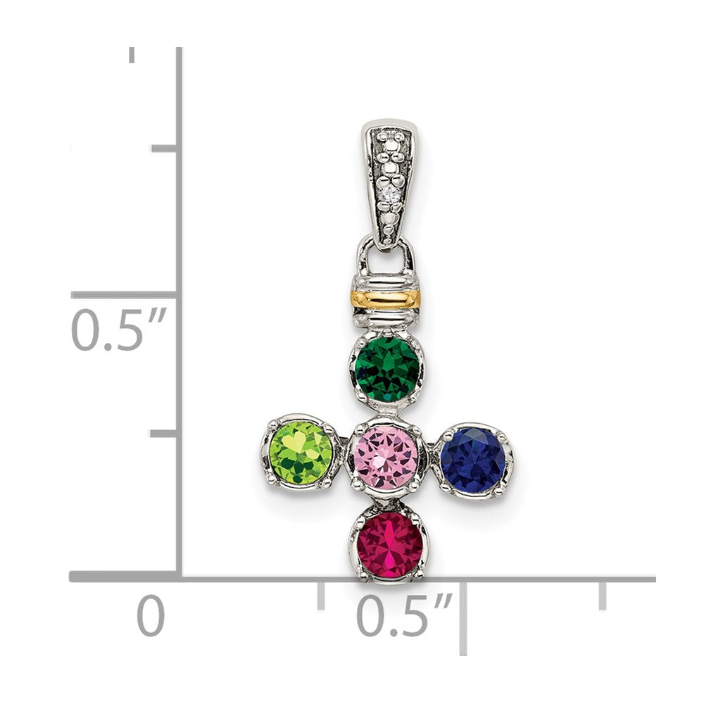 Sterling Silver Antiqued w/14k 5-stone w/Diamond Mothers Pendant Semi-Mount