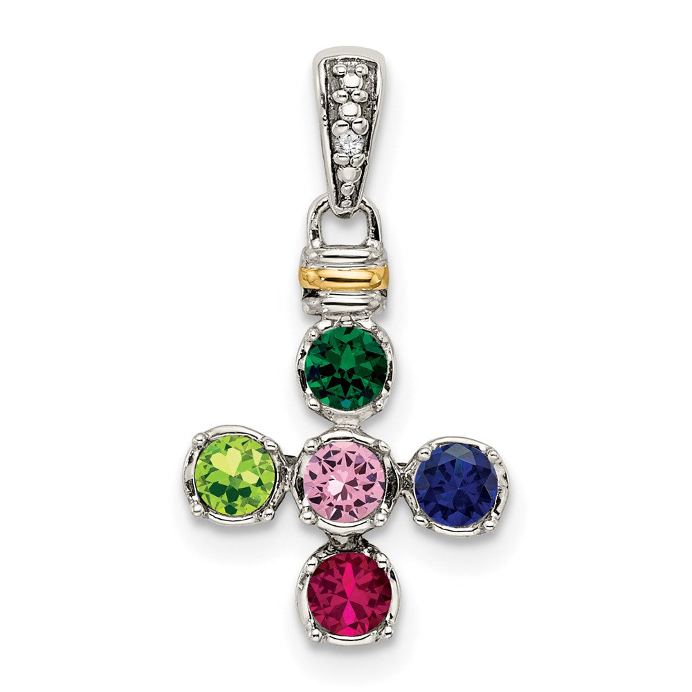 Sterling Silver Antiqued w/14k 5-stone w/Diamond Mothers Pendant Semi-Mount