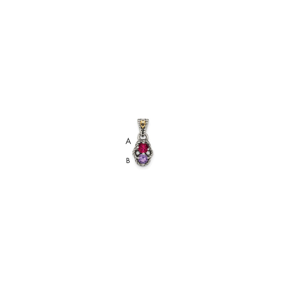Antique finish;Sterling silver;Diamond;Prong set;14K Gold Accent