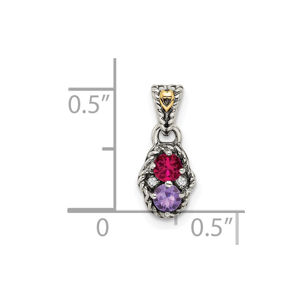 Sterling Silver Antiqued w/14k 2-stone w/Diamond Mothers Pendant Semi-Mount