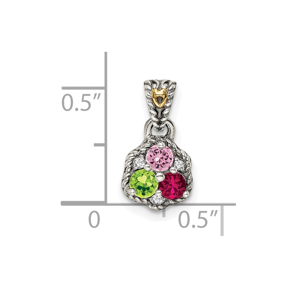 Sterling Silver Antiqued w/14k 3-stone w/Diamond Mothers Pendant Semi-Mount