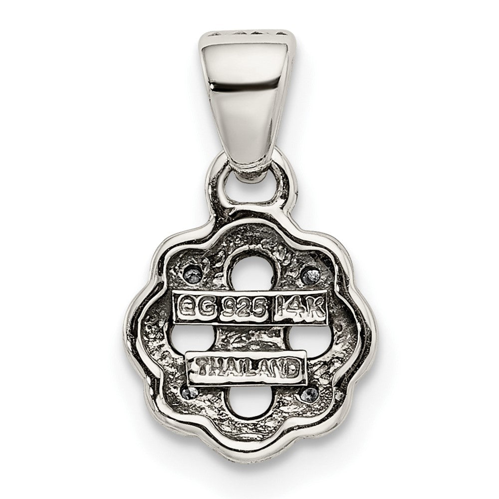 Sterling Silver Antiqued w/14k 4-stone w/Diamond Mothers Pendant Semi-Mount