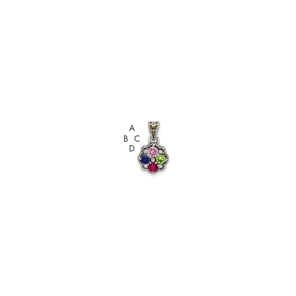 Antique finish;Sterling silver;Diamond;Prong set;14K Gold Accent