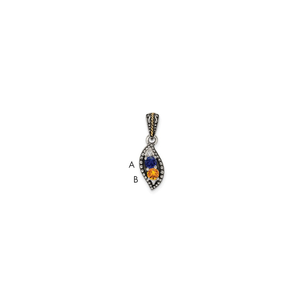 Antique finish;Sterling silver;Diamond;Prong set;14K Gold Accent