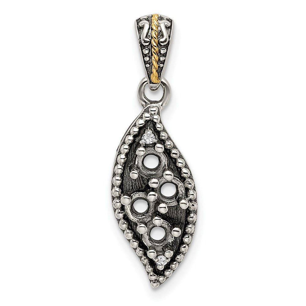 Sterling Silver Antiqued w/14k 4-stone w/Diamond Mothers Pendant Semi-Mount