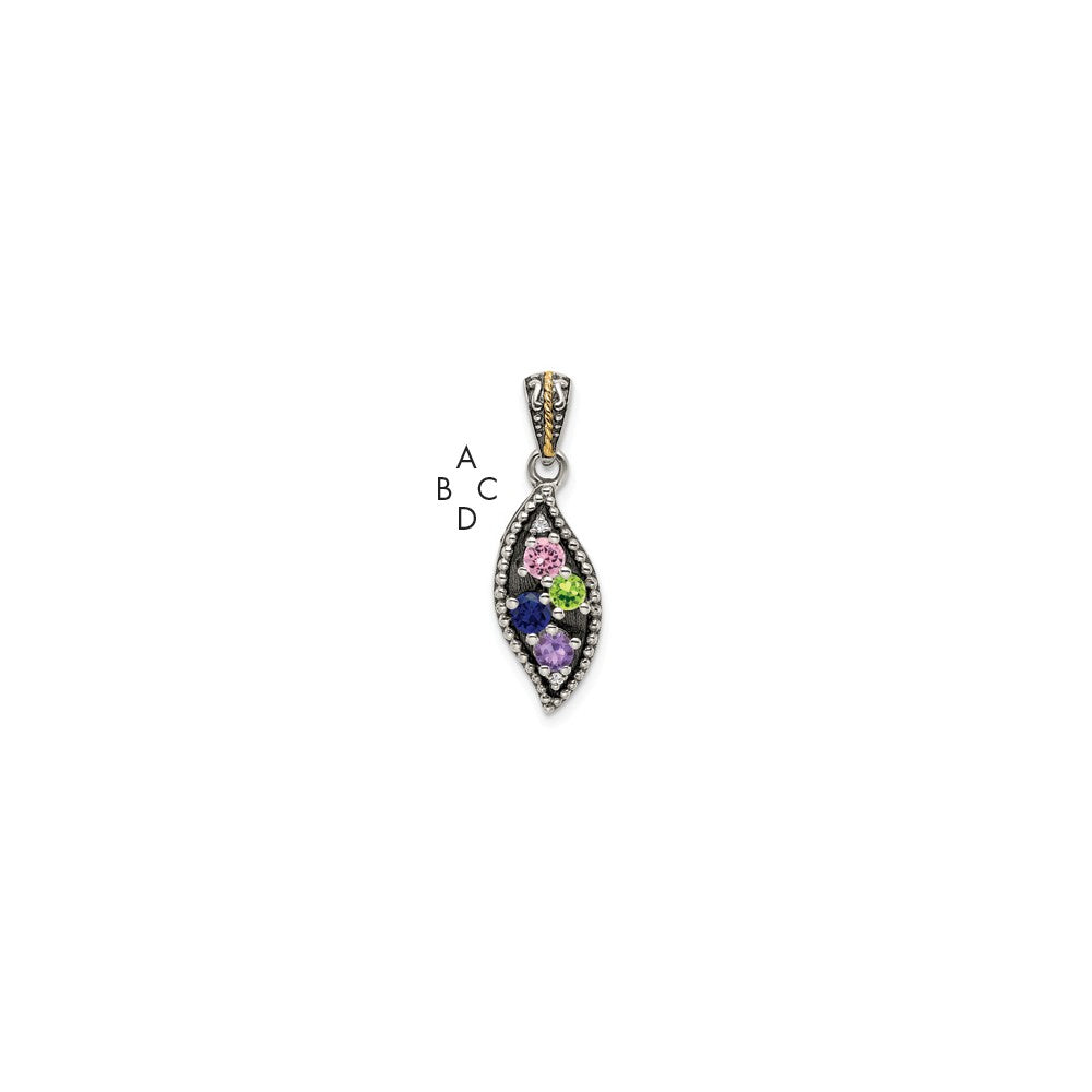 Antique finish;Sterling silver;Diamond;Prong set;14K Gold Accent
