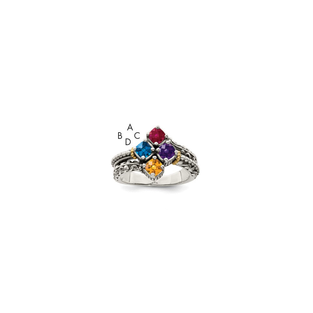 Antique finish;Sterling silver;Prong set;14K Gold Accent