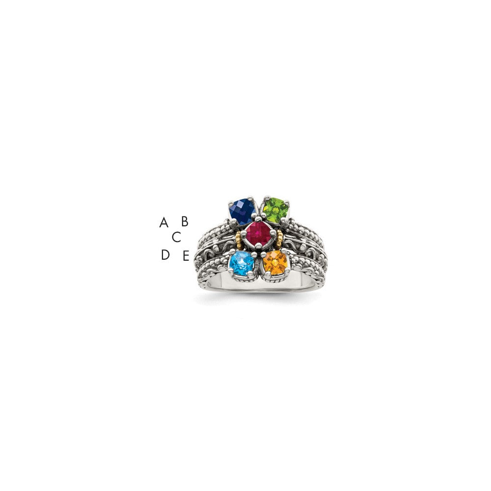 Antique finish;Sterling silver;Prong set;14K Gold Accent