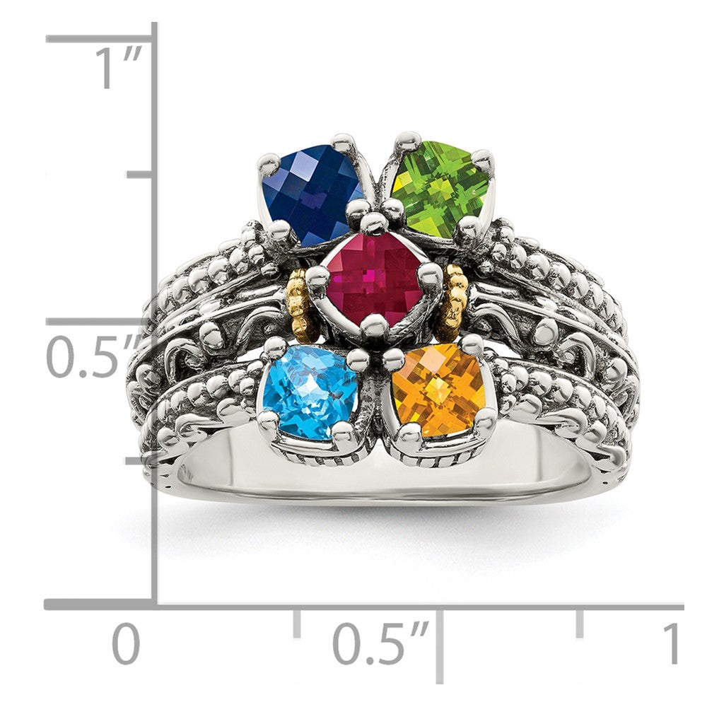 Sterling Silver Antiqued w/14k 5-stone Mother's Ring Mounting