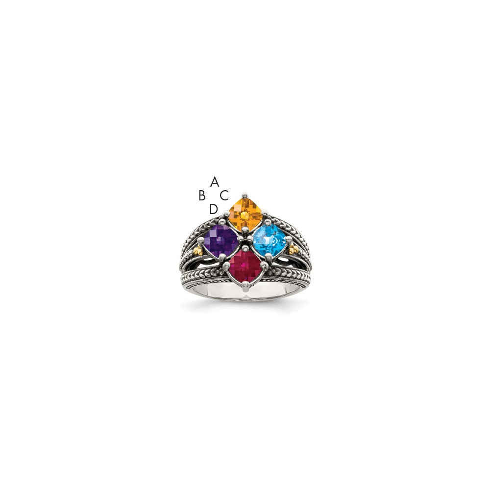 Antique finish;Sterling silver;Prong set;14K Gold Accent