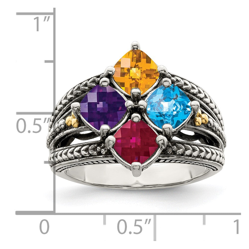 Sterling Silver Antiqued w/14k 4-stone Mother's Ring Mounting