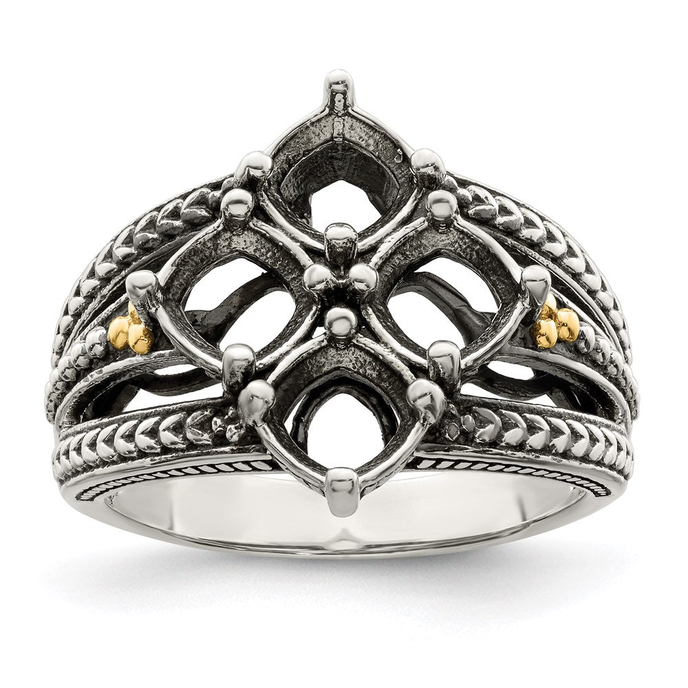 Sterling Silver Antiqued w/14k 4-stone Mother's Ring Mounting