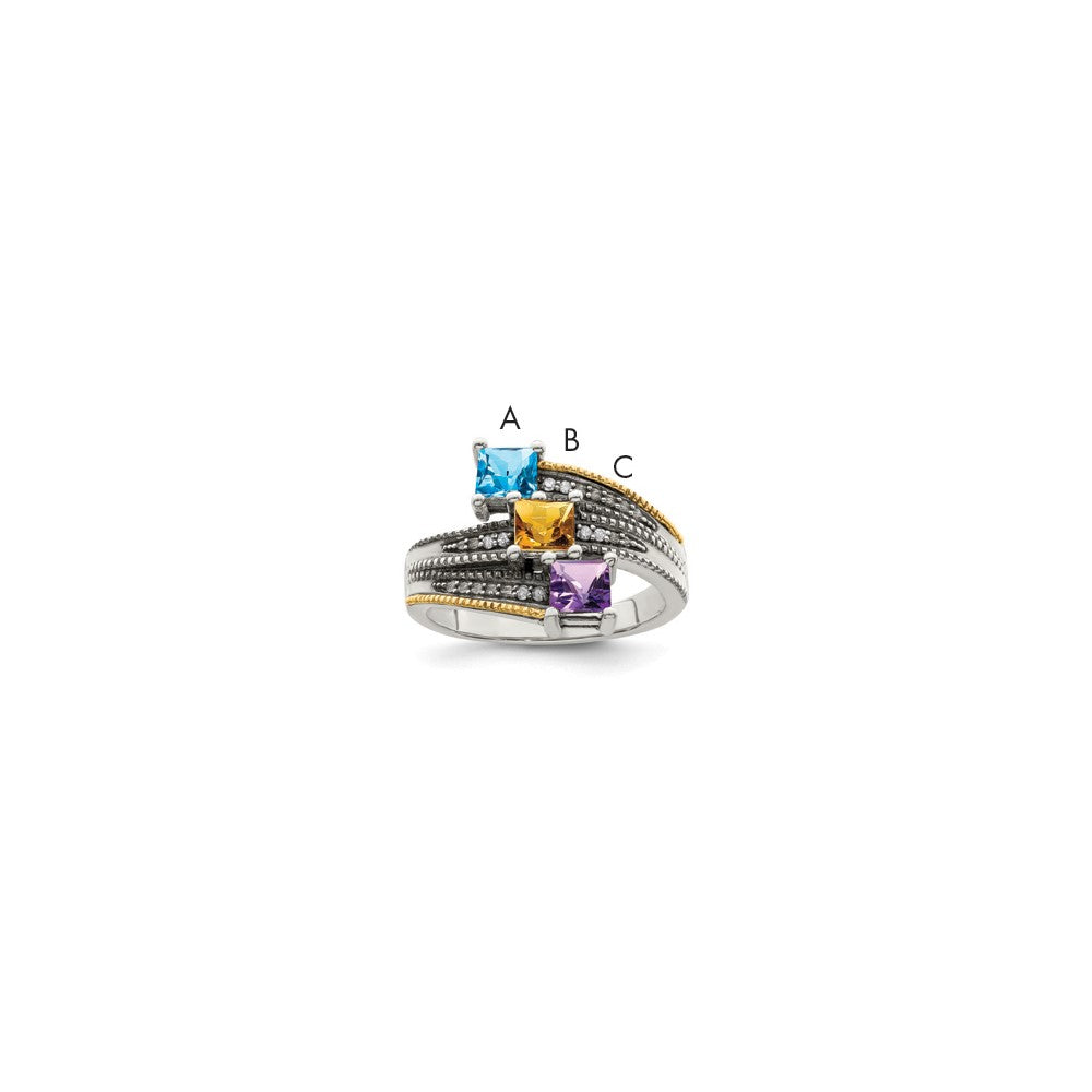 Antique finish;Sterling silver;Diamond;Prong set;14K Gold Accent