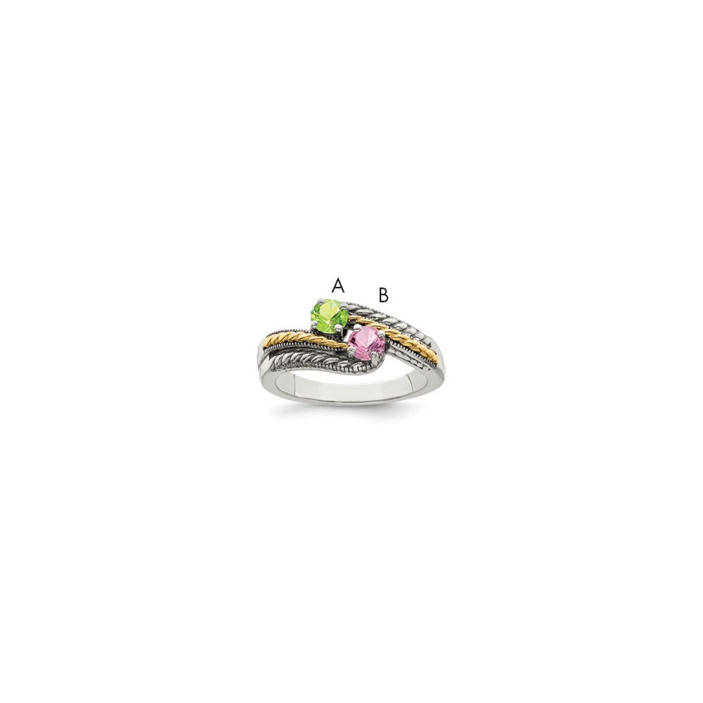 Antique finish;Sterling silver;Prong set;14K Gold Accent