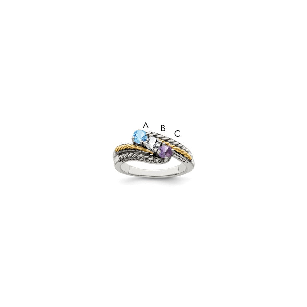 Antique finish;Sterling silver;Prong set;14K Gold Accent