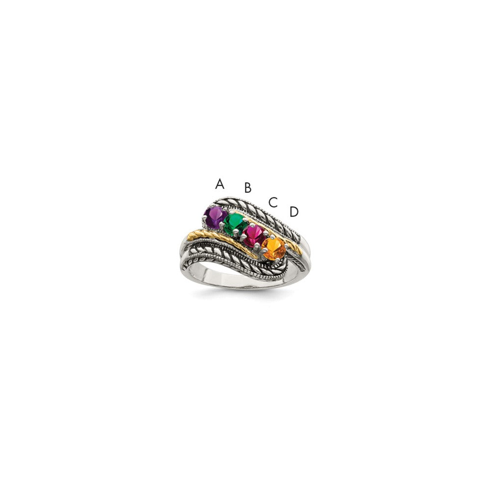 Antique finish;Sterling silver;Prong set;14K Gold Accent