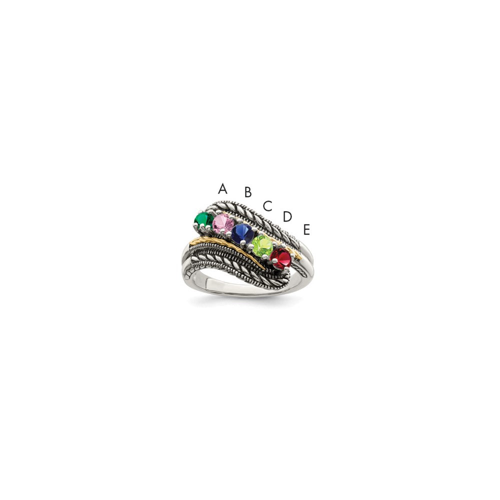 Antique finish;Sterling silver;Prong set;14K Gold Accent