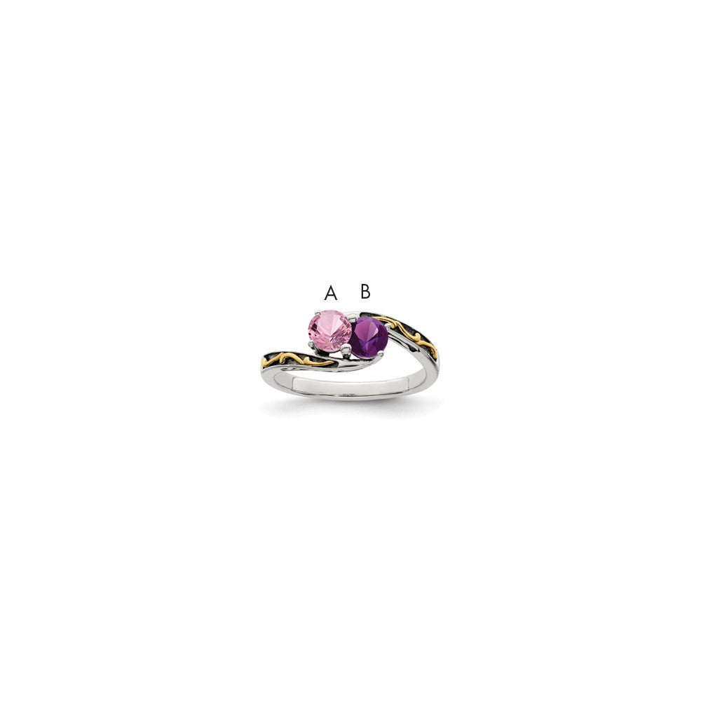 Antique finish;Sterling silver;Prong set;14K Gold Accent