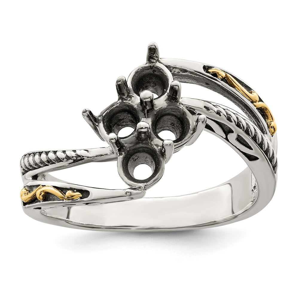 Sterling Silver Antiqued w/14k 4-stone Mother's Ring Mounting