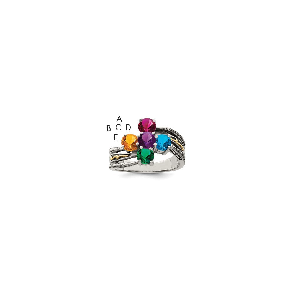 Antique finish;Sterling silver;Prong set;14K Gold Accent
