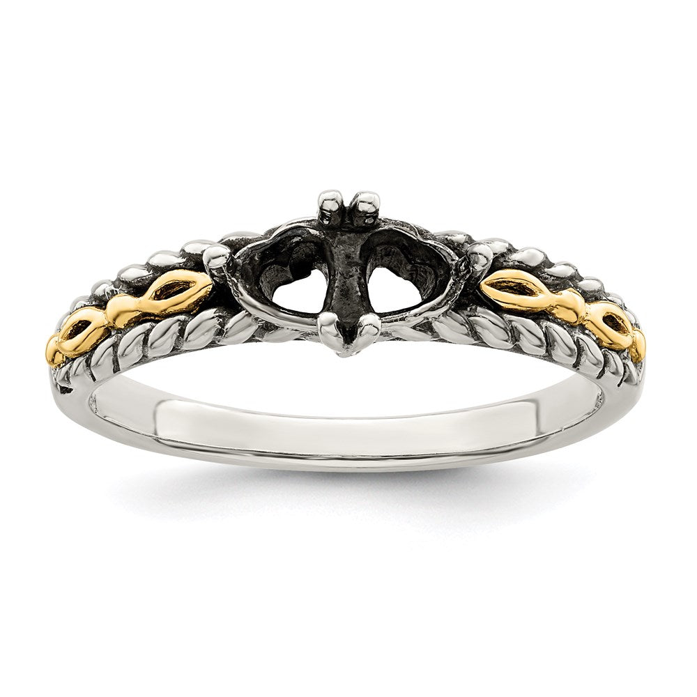 Sterling Silver Antiqued w/14k 2-stone Mother's Ring Mounting