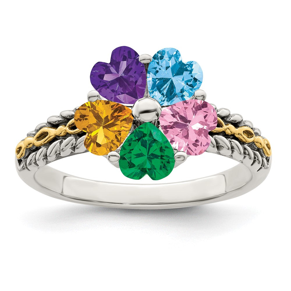 Sterling Silver Antiqued w/14k 5-stone Mother's Ring Mounting