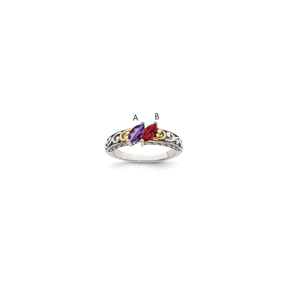 Antique finish;Sterling silver;Prong set;14K Gold Accent