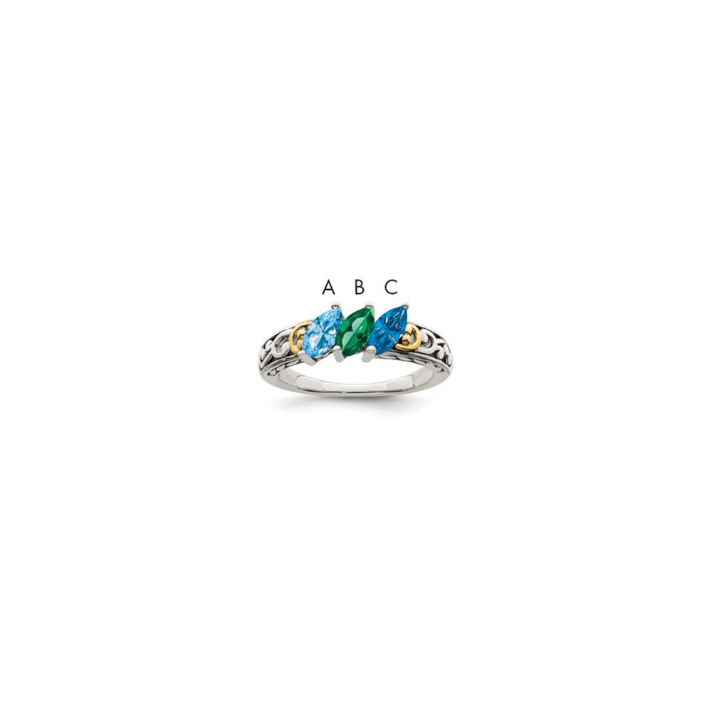 Antique finish;Sterling silver;Prong set;14K Gold Accent
