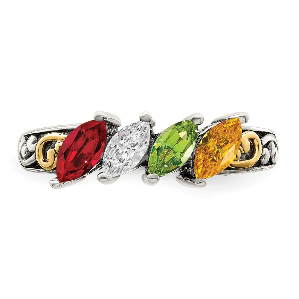 Sterling Silver Antiqued w/14k 4-stone Mother's Ring Mounting