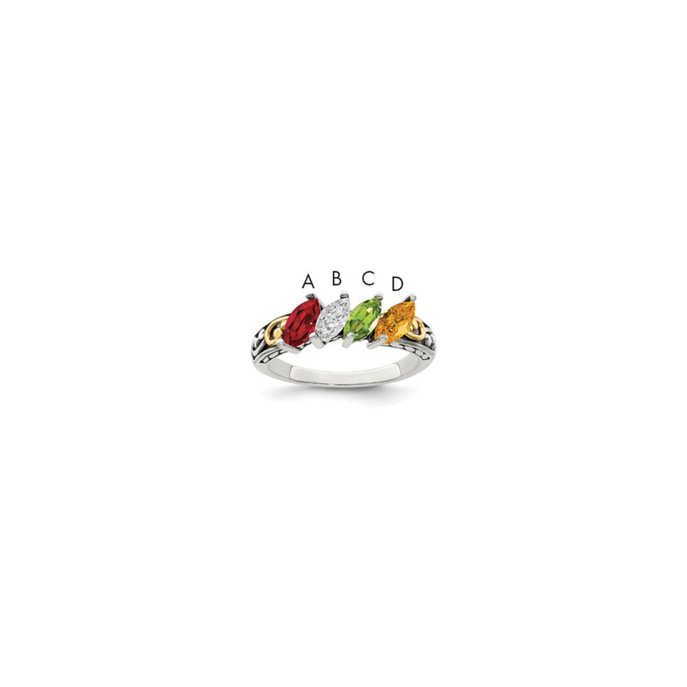 Antique finish;Sterling silver;Prong set;14K Gold Accent