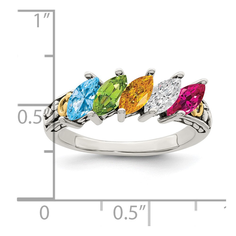 Sterling Silver Antiqued w/14k 5-stone Mother's Ring Mounting
