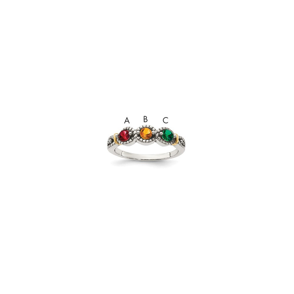 Antique finish;Sterling silver;Diamond;Prong set;14K Gold Accent