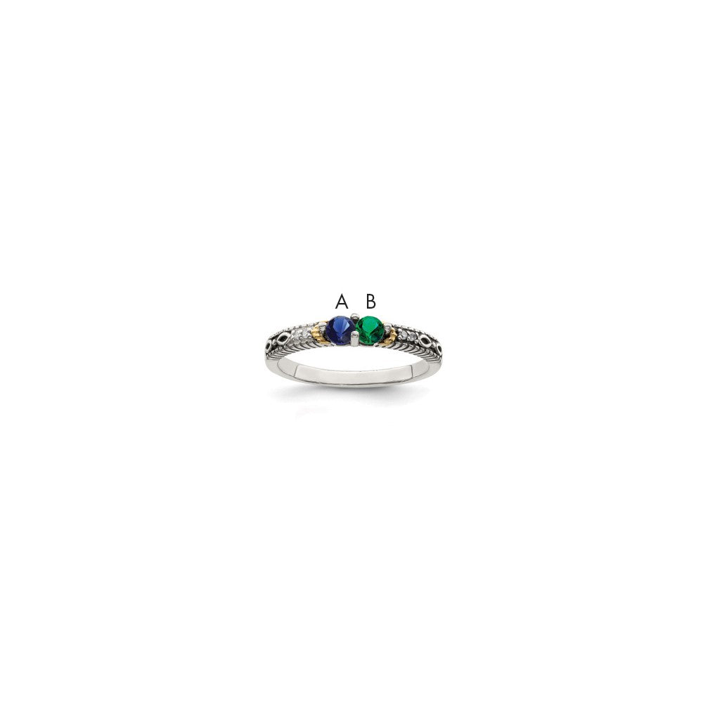 Antique finish;Sterling silver;Diamond;Prong set;14K Gold Accent