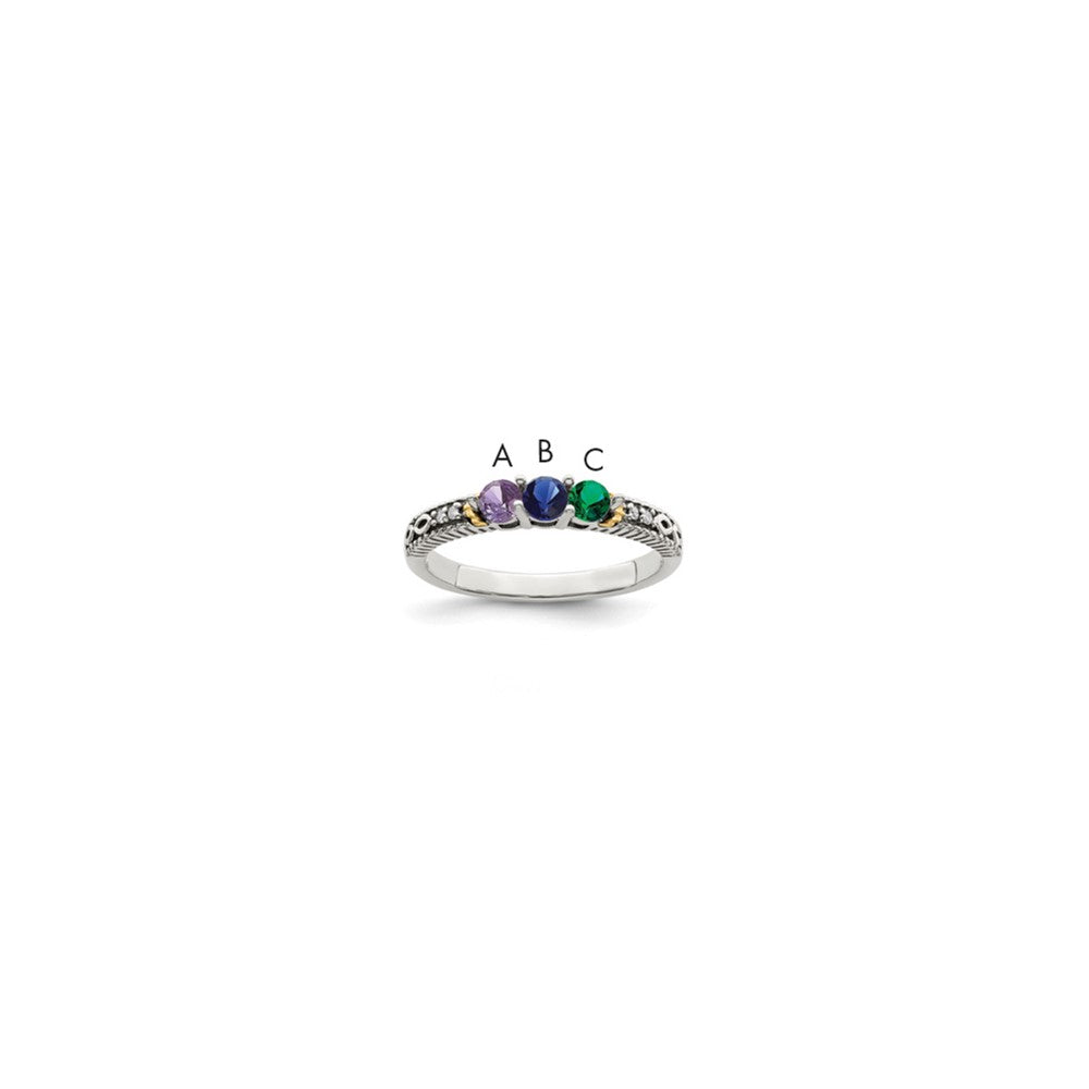Antique finish;Sterling silver;Diamond;Prong set;14K Gold Accent