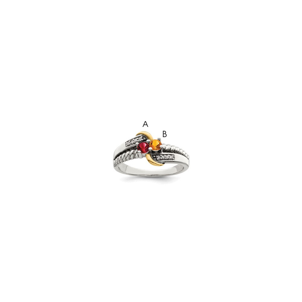 Antique finish;Sterling silver;Diamond;Prong set;14K Gold Accent
