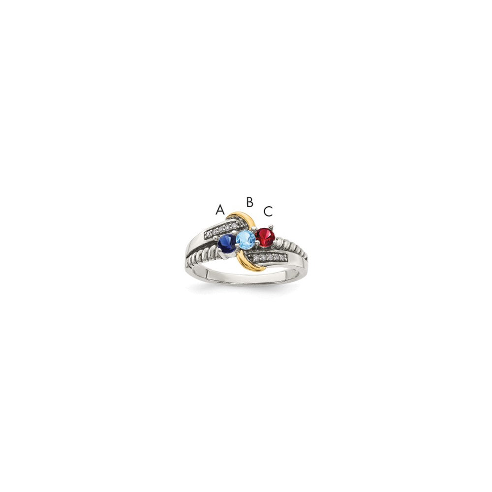 Antique finish;Sterling silver;Diamond;Prong set;14K Gold Accent