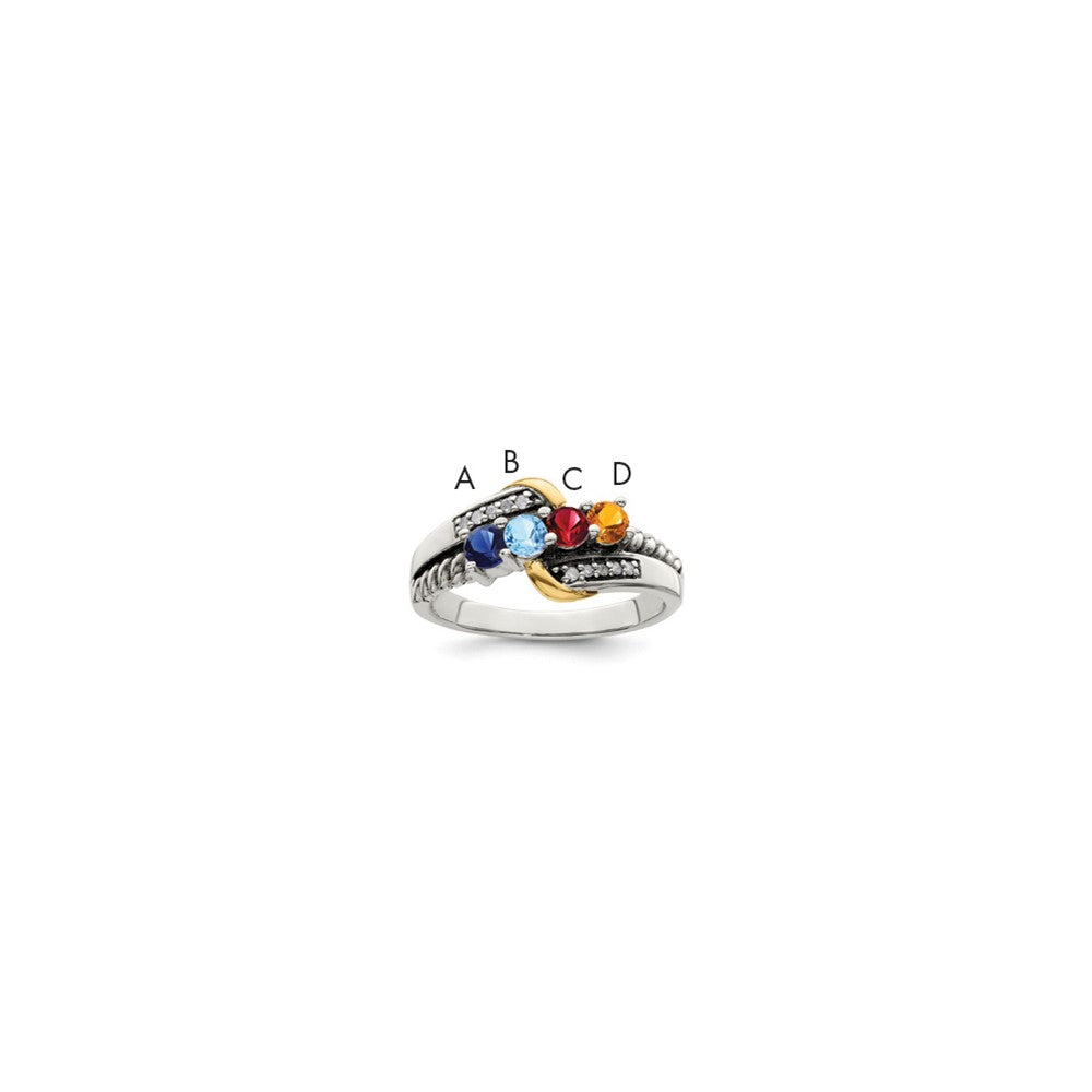 Antique finish;Sterling silver;Diamond;Prong set;14K Gold Accent