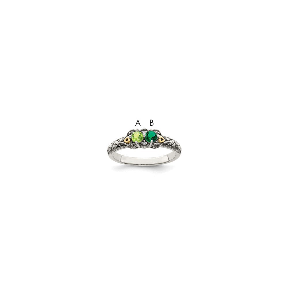 Antique finish;Sterling silver;Diamond;Prong set;14K Gold Accent