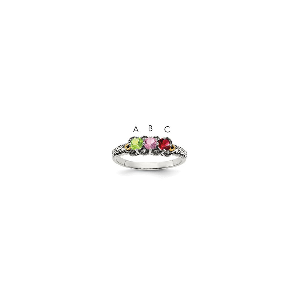 Antique finish;Sterling silver;Diamond;Prong set;14K Gold Accent