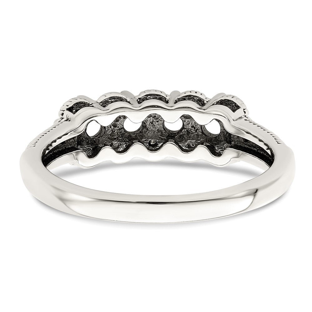 Sterling Silver Antiqued w/14k 4-stone w/Diamond Mother's Ring Semi-Mount