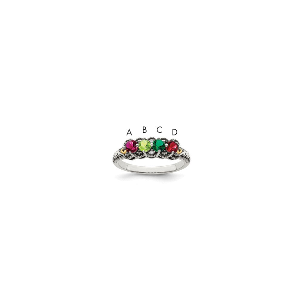 Antique finish;Sterling silver;Diamond;Prong set;14K Gold Accent