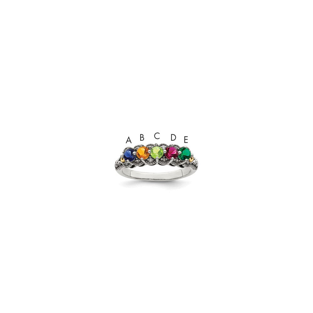 Antique finish;Sterling silver;Diamond;Prong set;14K Gold Accent