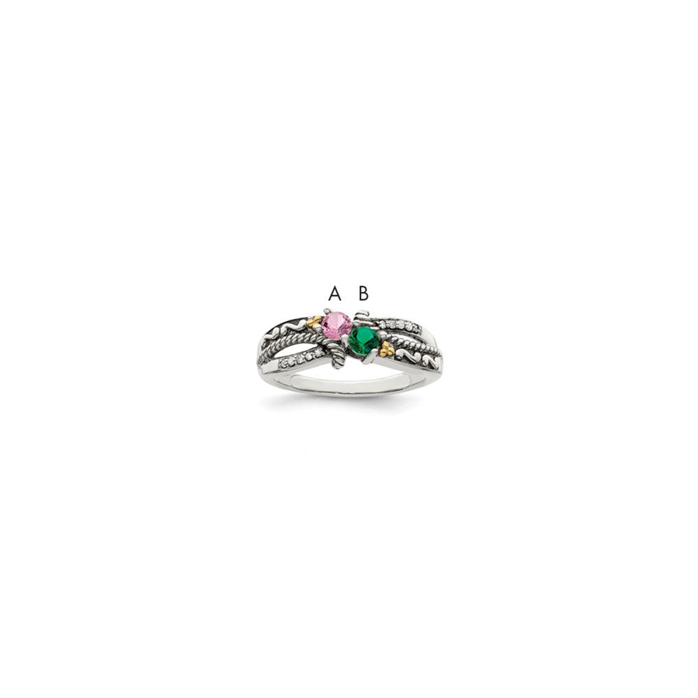 Antique finish;Sterling silver;Diamond;Prong set;14K Gold Accent